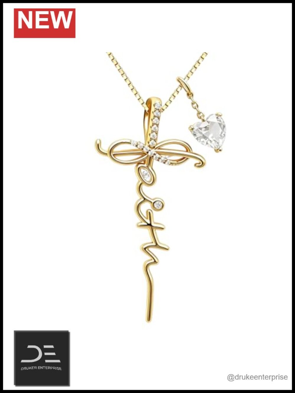14K Gold Plated Faith Cross Pendant Necklace with Cubic Zirconia for Women